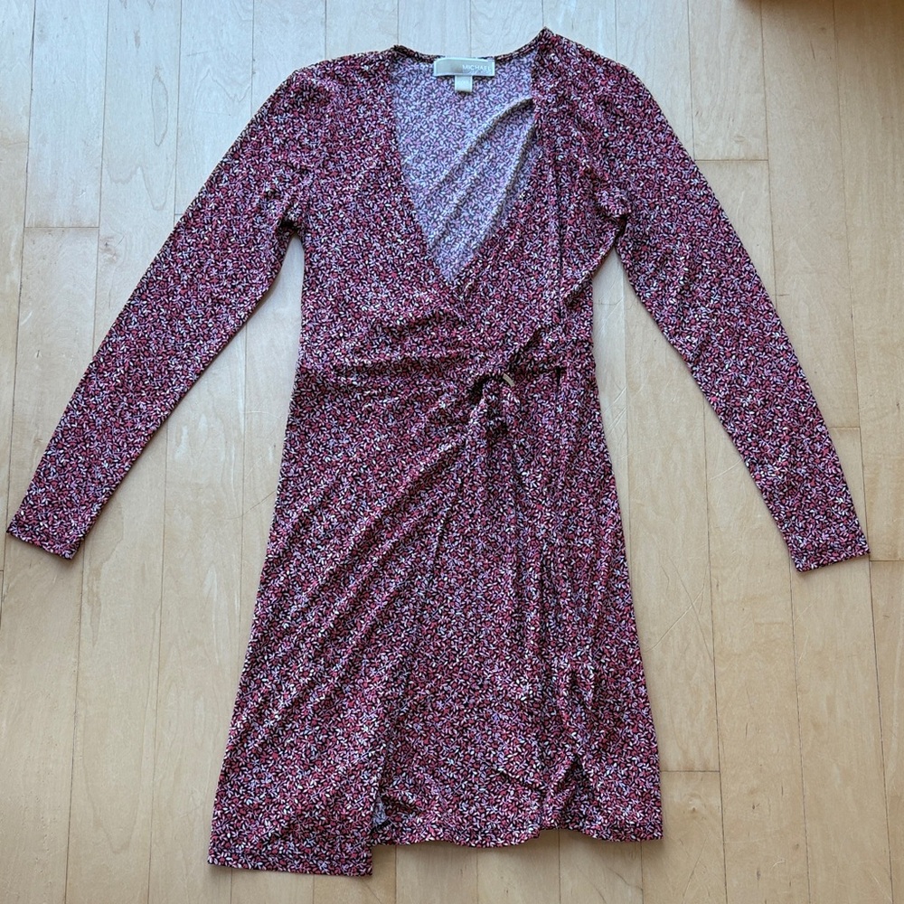 Michael Kors Burgundy Floral Long Sleeve Dress